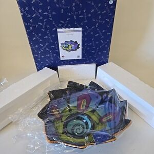 Terri Kern RCS SIGNEDAbstract Round Starry‎ Night Dip Candy Bowl Haunted House